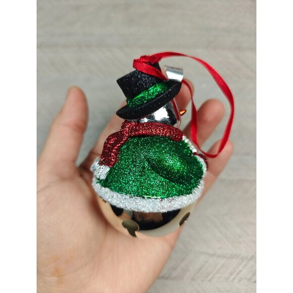 Reed & Barton Silverplate Sleigh Bell Snowman Ornament With Glitter Accents - Picture 5 of 8
